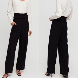 Babaton Jermaine High Rise Wide Leg Black Belted Paper Bag Trouser Pants Sz 6